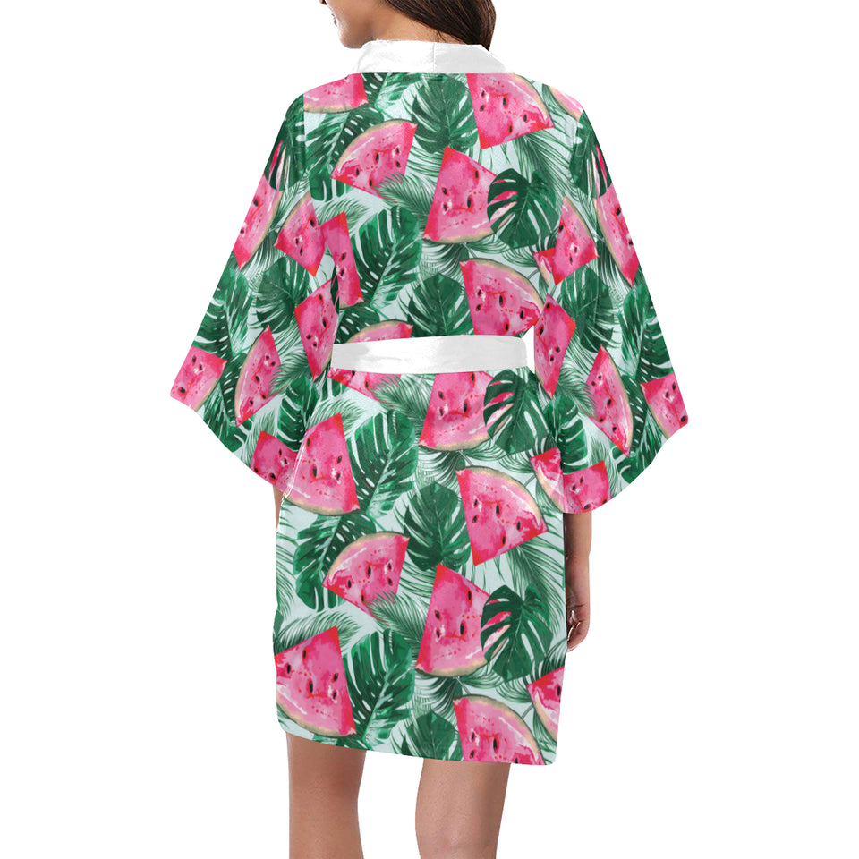 Watermelons tropical palm leaves pattern Women's Short Kimono Robe