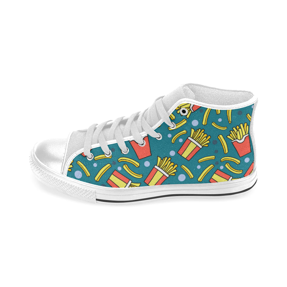 French fries red paper box pattern Men's High Top Canvas Shoes White