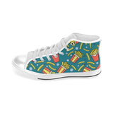 French fries red paper box pattern Men's High Top Canvas Shoes White
