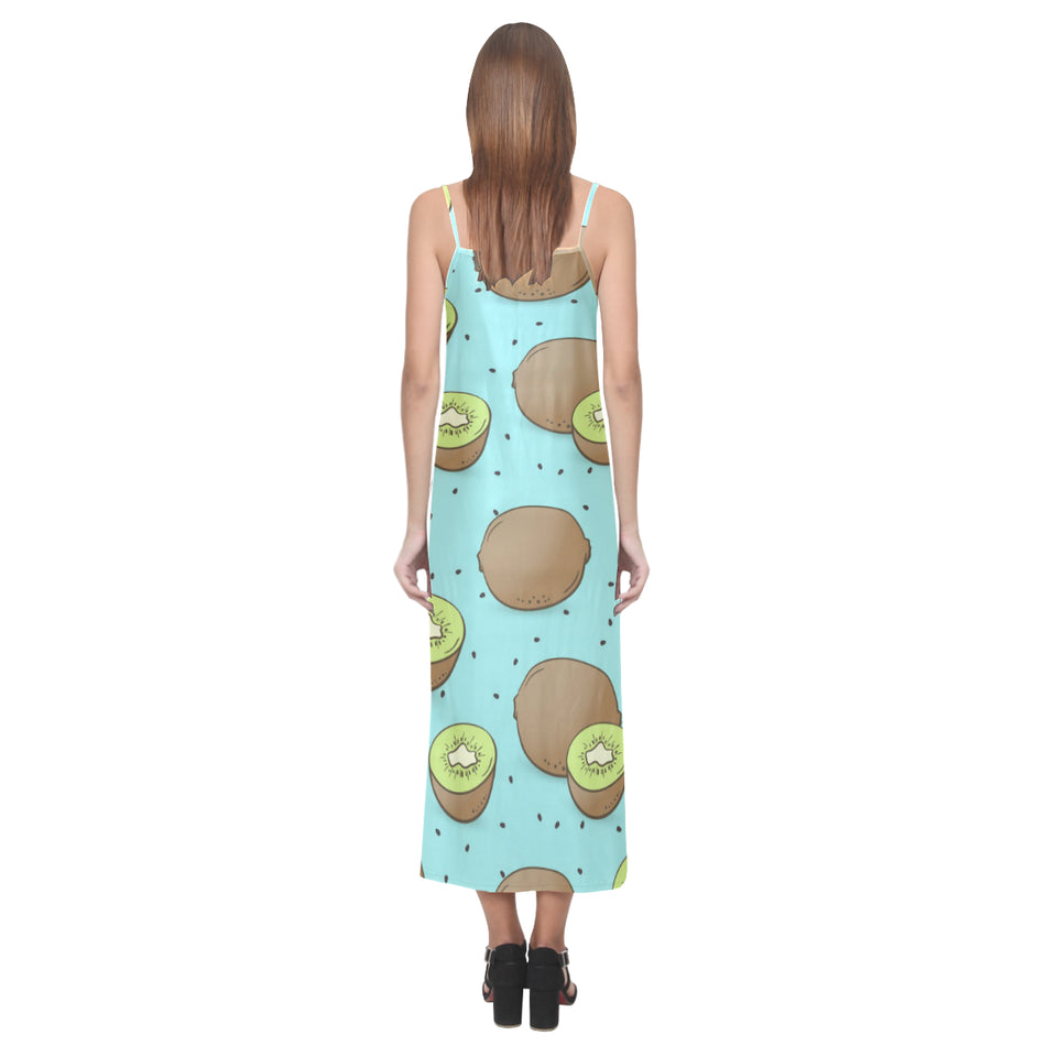 Kiwi blue background V-Neck Open Fork Long Dress
