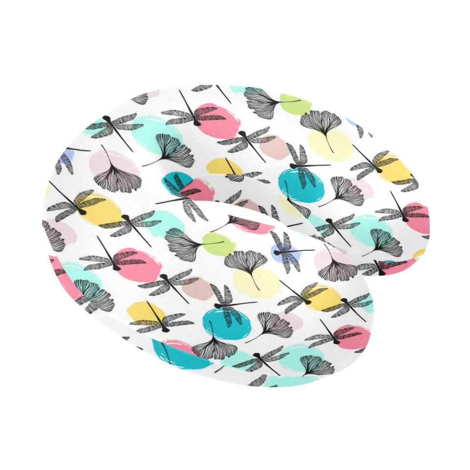 Dragonflies ginkgo leaves pattern U-Shaped Travel Neck Pillow