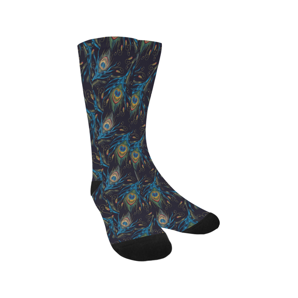 Beautiful peacock feather pattern Crew Socks