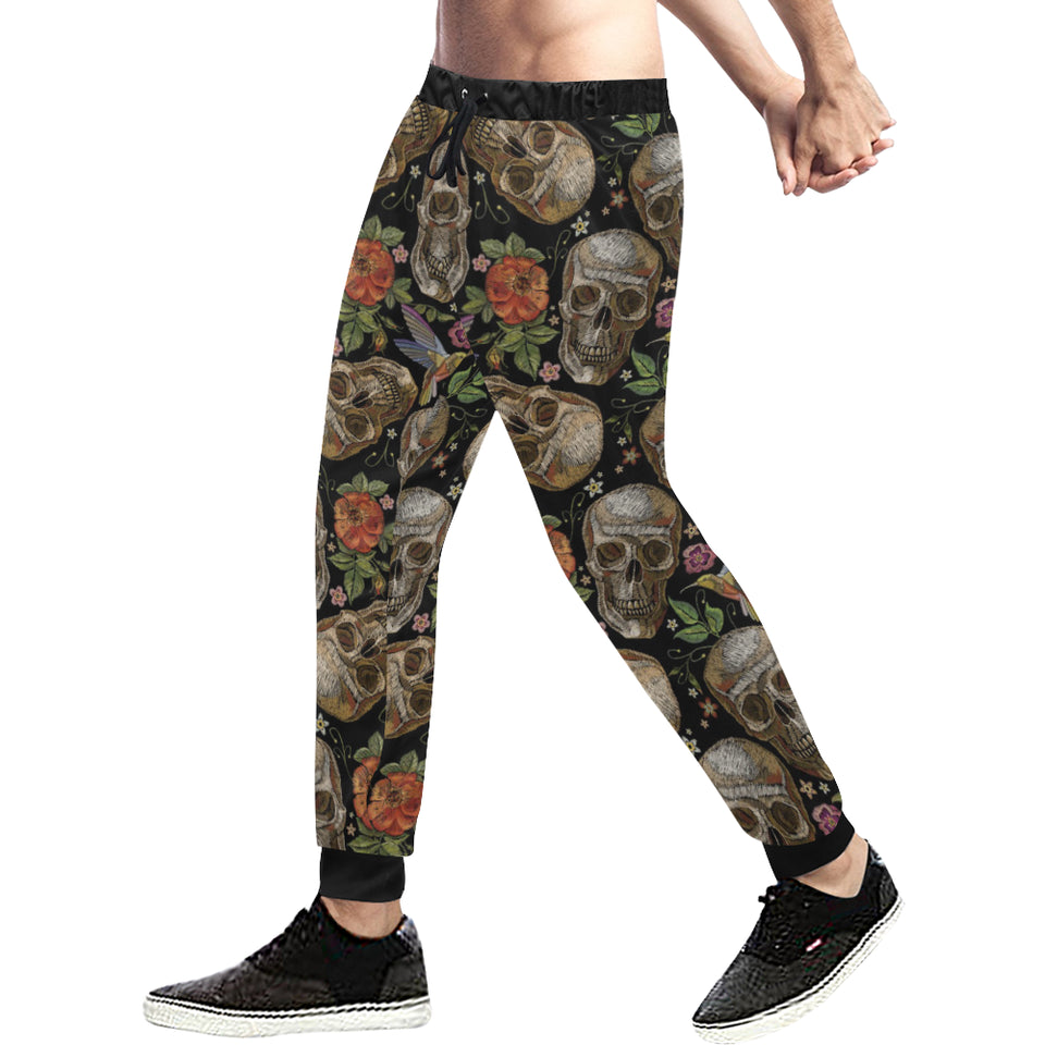 Skull rose humming bird flower pattern Unisex Casual Sweatpants