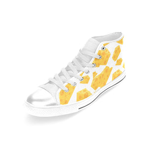 Cheese slice pattern Women's High Top Canvas Shoes White