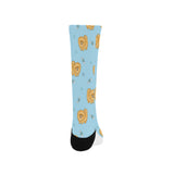 Brown cute pomeranian blue blackground Crew Socks