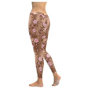 Pink sakura cherry blossom drak brown background Women's Legging Fulfilled In US