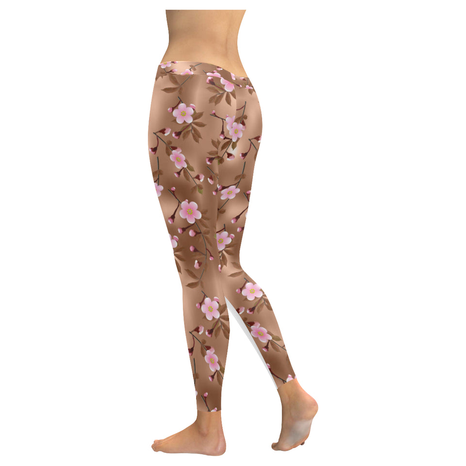 Pink sakura cherry blossom drak brown background Women's Legging Fulfilled In US