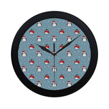 Cute penguin christmas snow pattern Elegant Black Wall Clock