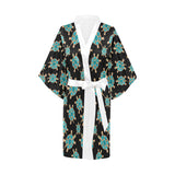 Sea turtle blue stone pattern Women's Short Kimono Robe