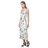 Anchors Rudders pattern V-Neck Open Fork Long Dress