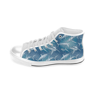Shark hand drawn Men's High Top Canvas Shoes White