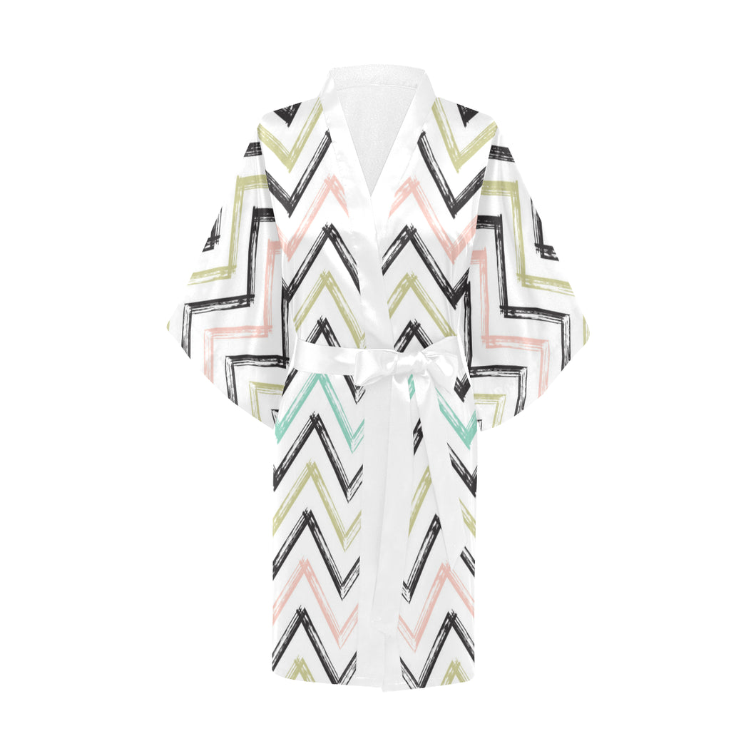 zigzag  chevron paint pattern Women's Short Kimono Robe
