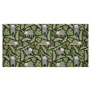 Cute sloths tropical palm leaves black background Tablecloth