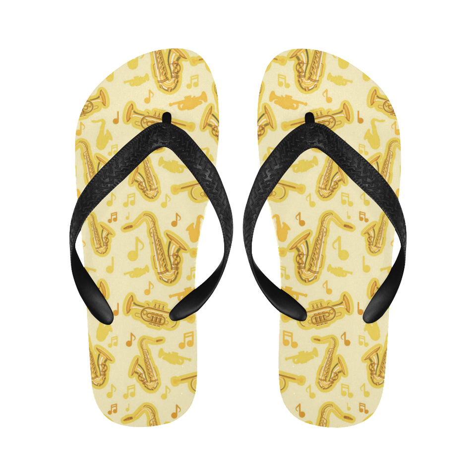 Saxophone cornet pattern yellow background Unisex Flip Flops