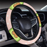 Avocado heart pink background Car Steering Wheel Cover