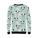 Panda pattern tropical leaves background Women's Crew Neck Sweatshirt