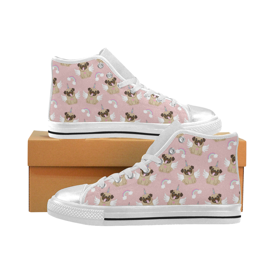 Cute unicorn pug pattern Women's High Top Canvas Shoes White