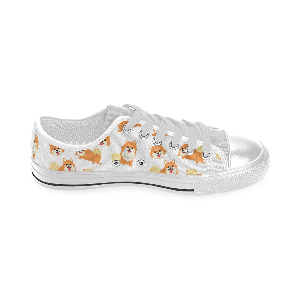 Brown pomeranian pattern Men's Low Top Shoes White