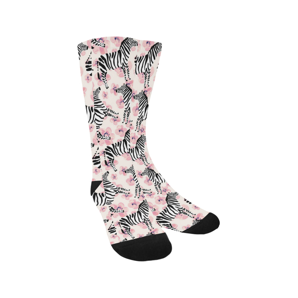 Zebra pink flower background Crew Socks