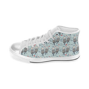 Lovely Sea Otter Pattern Women's High Top Canvas Shoes White