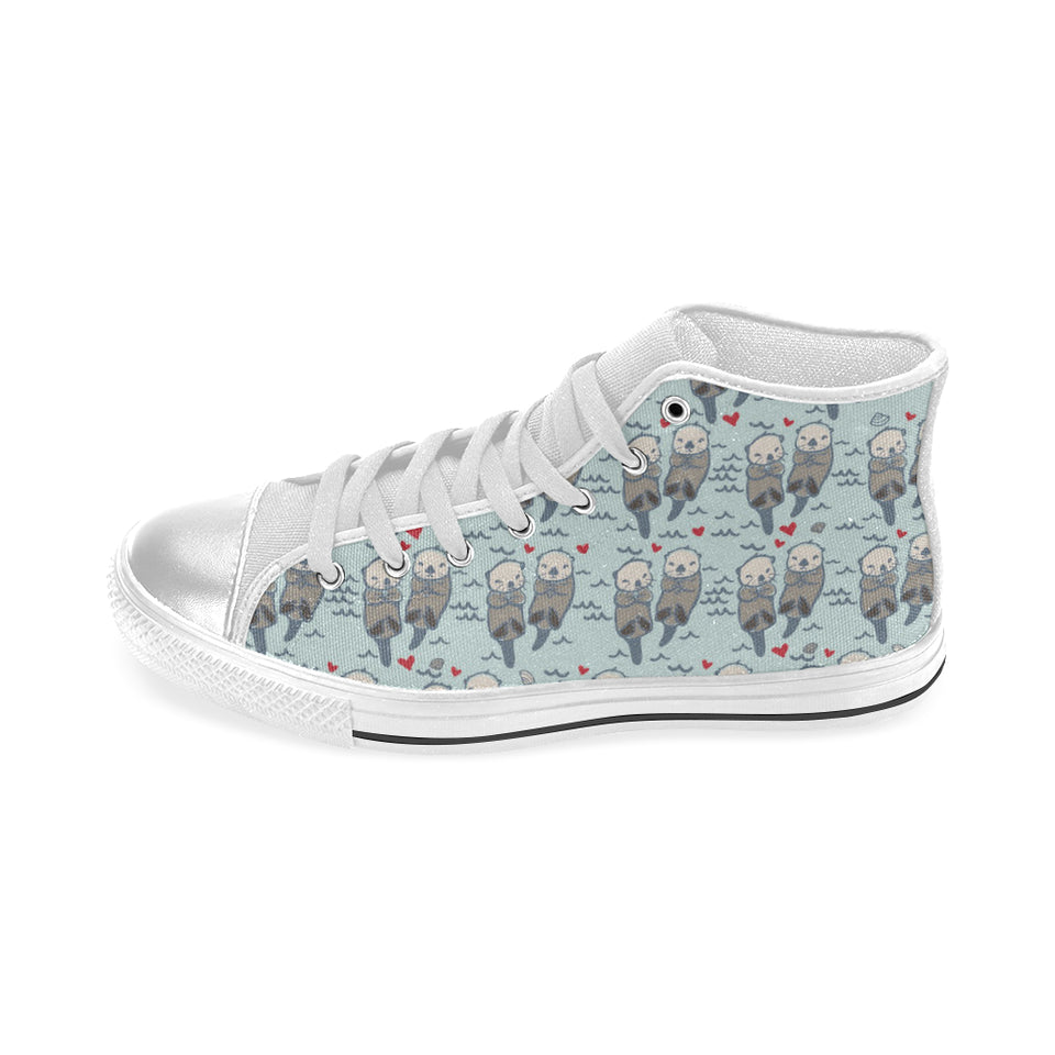 Lovely Sea Otter Pattern Women's High Top Canvas Shoes White