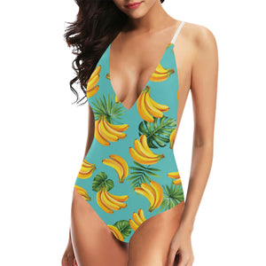 Banana Palm Leaves pattern background Women's One-Piece Swimsuit