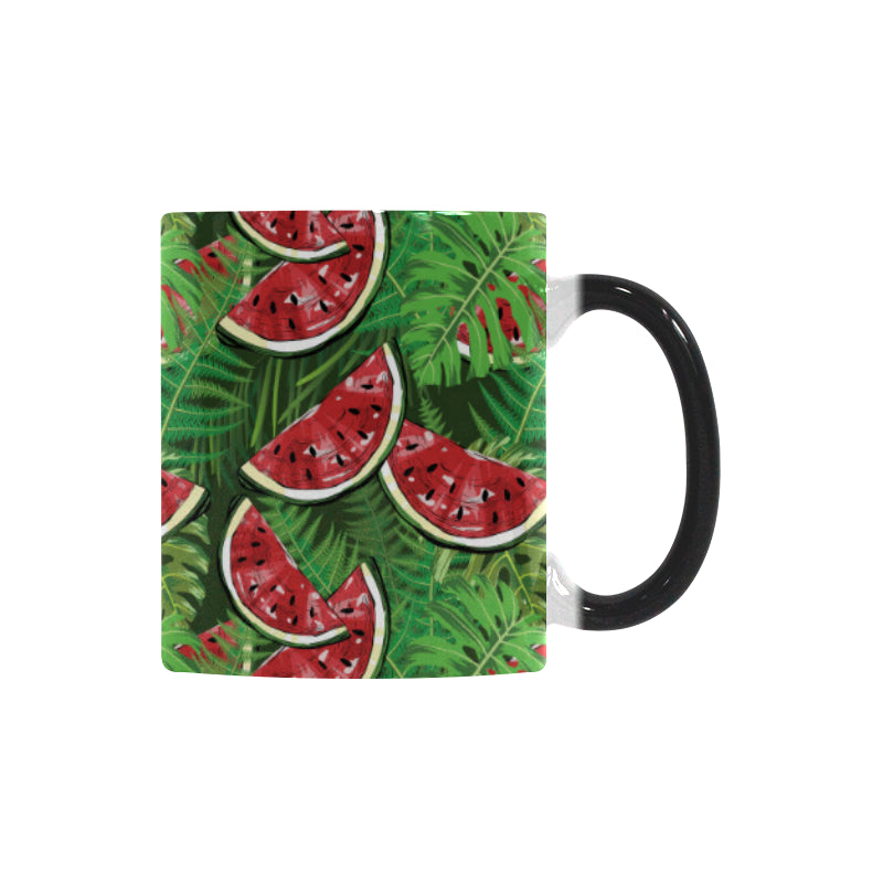 Watermelons tropical palm leaves pattern backgroun Morphing Mug Heat Changing Mug