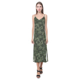 Digital Green camouflage pattern V-Neck Open Fork Long Dress