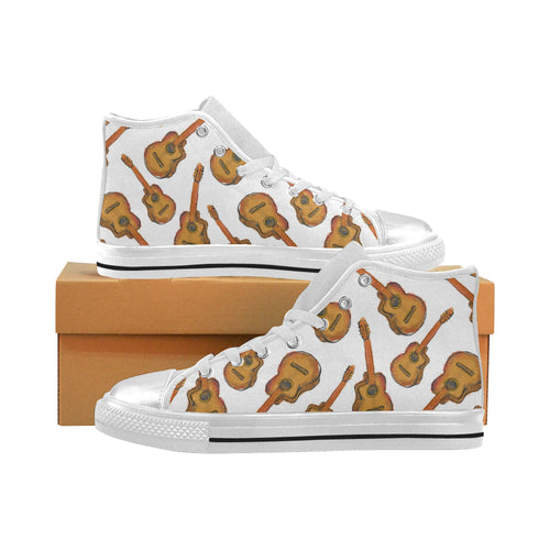 Paint Guitar Pattern Women's High Top Canvas Shoes White