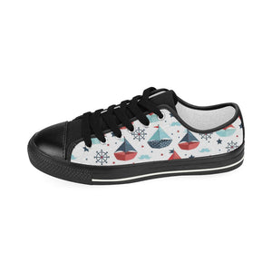 Cute color paper sailboat pattern Kids' Boys' Girls' Low Top Canvas Shoes Black