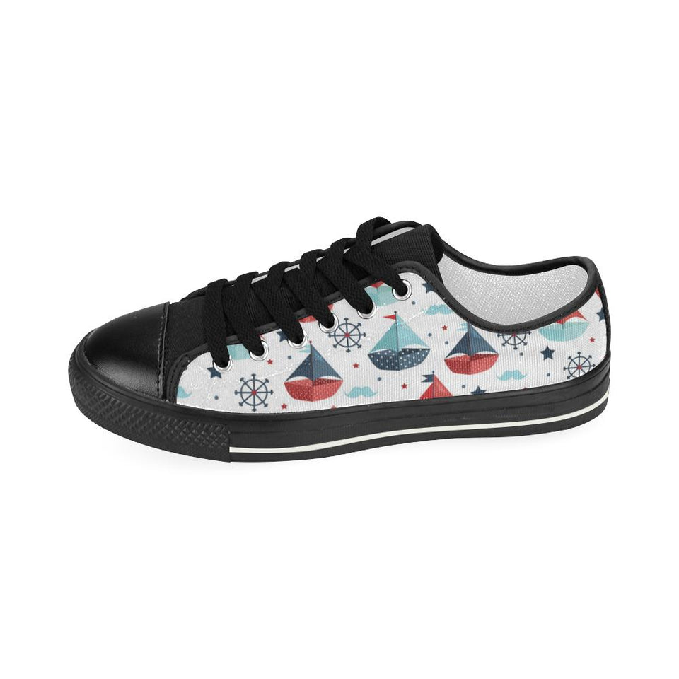 Cute color paper sailboat pattern Kids' Boys' Girls' Low Top Canvas Shoes Black