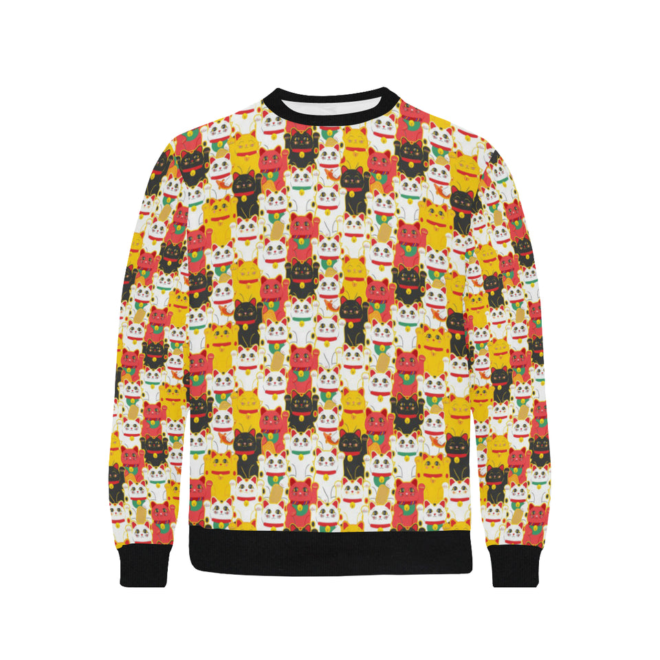 Colorful Maneki neko cat pattern Men's Crew Neck Sweatshirt