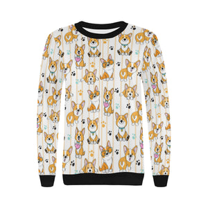 Cute dog corgi striped background pattern Women's Crew Neck Sweatshirt