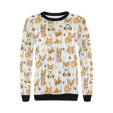 Cute dog corgi striped background pattern Women's Crew Neck Sweatshirt