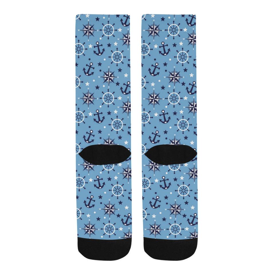 Anchors rudder compass star nautical pattern Crew Socks