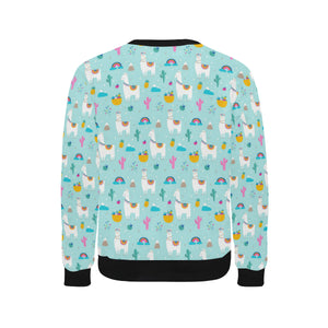 Llama alpaca cactus leaves pattern Men's Crew Neck Sweatshirt