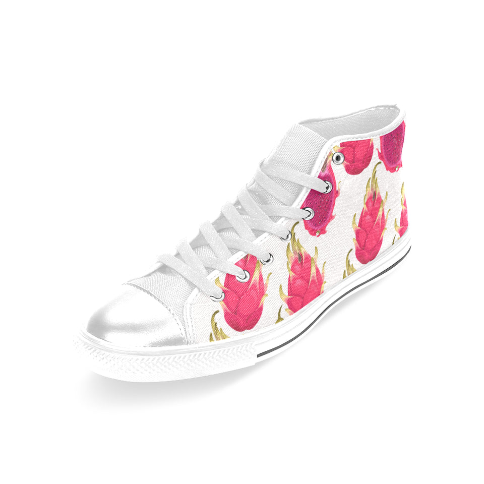 dragon fruits design pattern Women's High Top Canvas Shoes White
