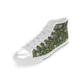 Cute sloths tropical palm leaves black background Men's High Top Canvas Shoes White