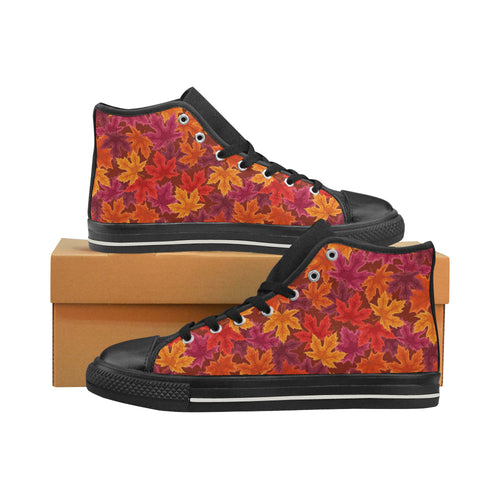 Autumn maple leaf pattern Women's High Top Canvas Shoes Black