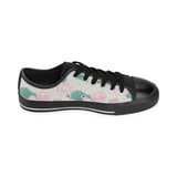 Pink lotus waterlily leaves pattern Men's Low Top Canvas Shoes Black