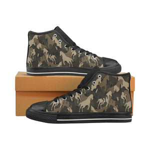 Horse Camouflage Pattern Women's High Top Canvas Shoes Black