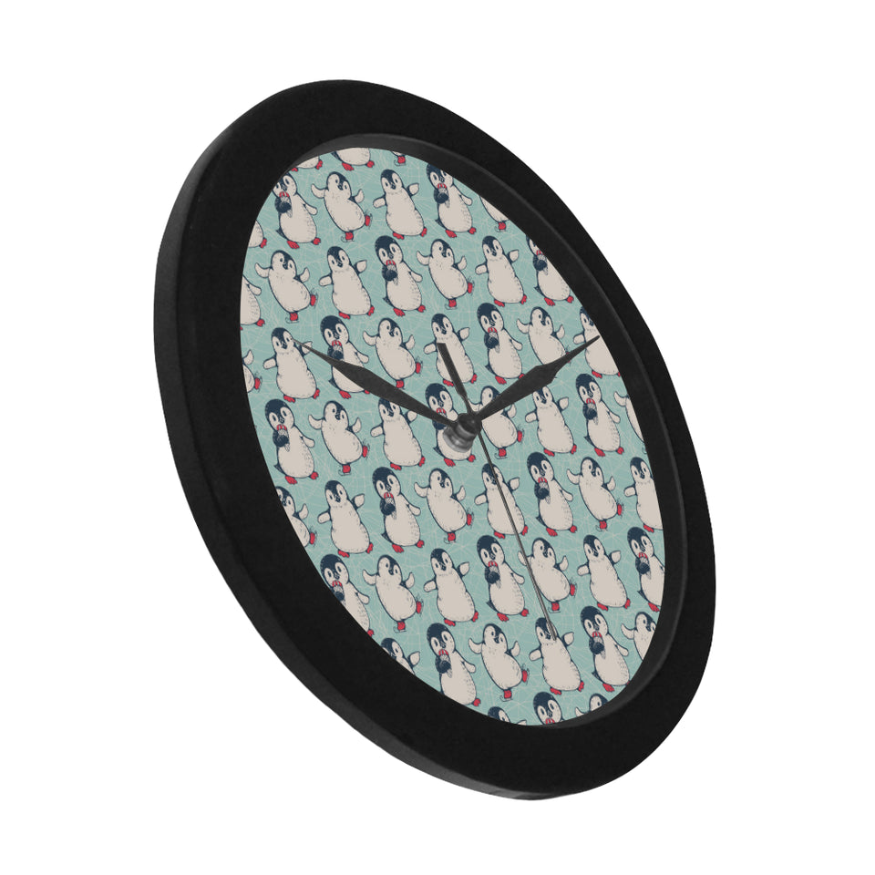 Cute Penguin pattern Elegant Black Wall Clock