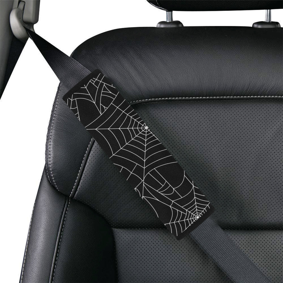 Spider web pattern Black background white cobweb Car Seat Belt Cover