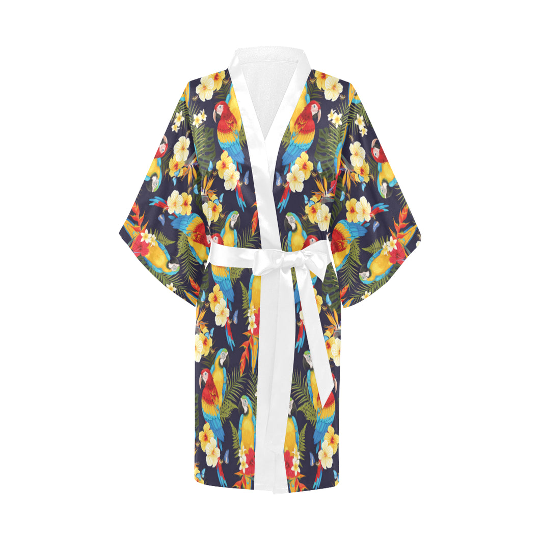 Colorful parrot flower pattern Women's Short Kimono Robe