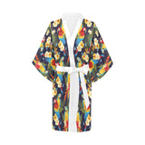 Colorful parrot flower pattern Women's Short Kimono Robe