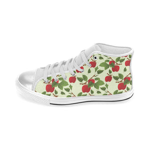Red apples leaves pattern Women's High Top Canvas Shoes White