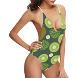 Whole sliced kiwi leave and flower Women's One-Piece Swimsuit