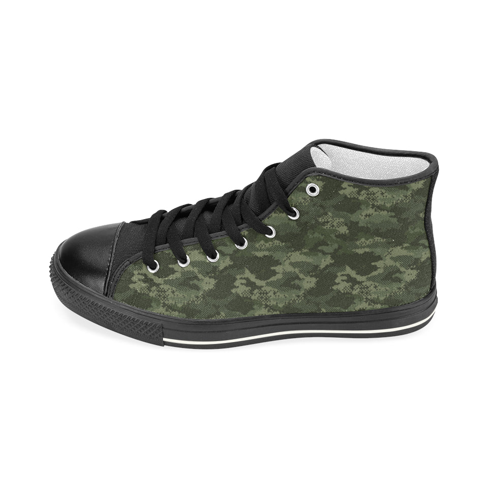 Digital Green camouflage pattern Women's High Top Canvas Shoes Black
