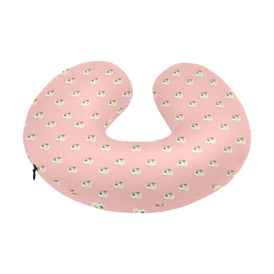 Cute hamster cheese pattern pink background U-Shaped Travel Neck Pillow
