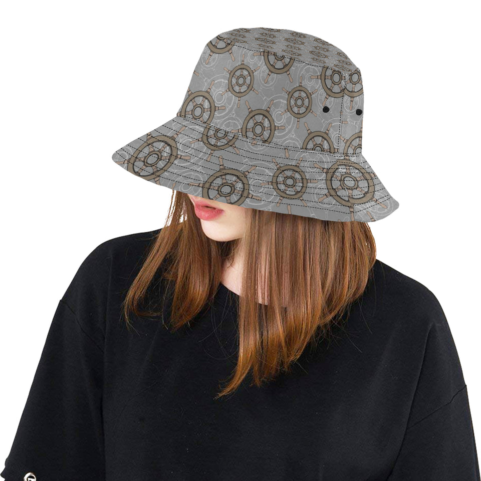 nautical wood steering wheel pattern Unisex Bucket Hat